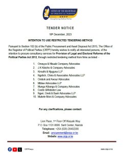 Tender Notice: Intention to use Restricted Tendering Method