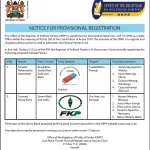 Notice for provisional registration
