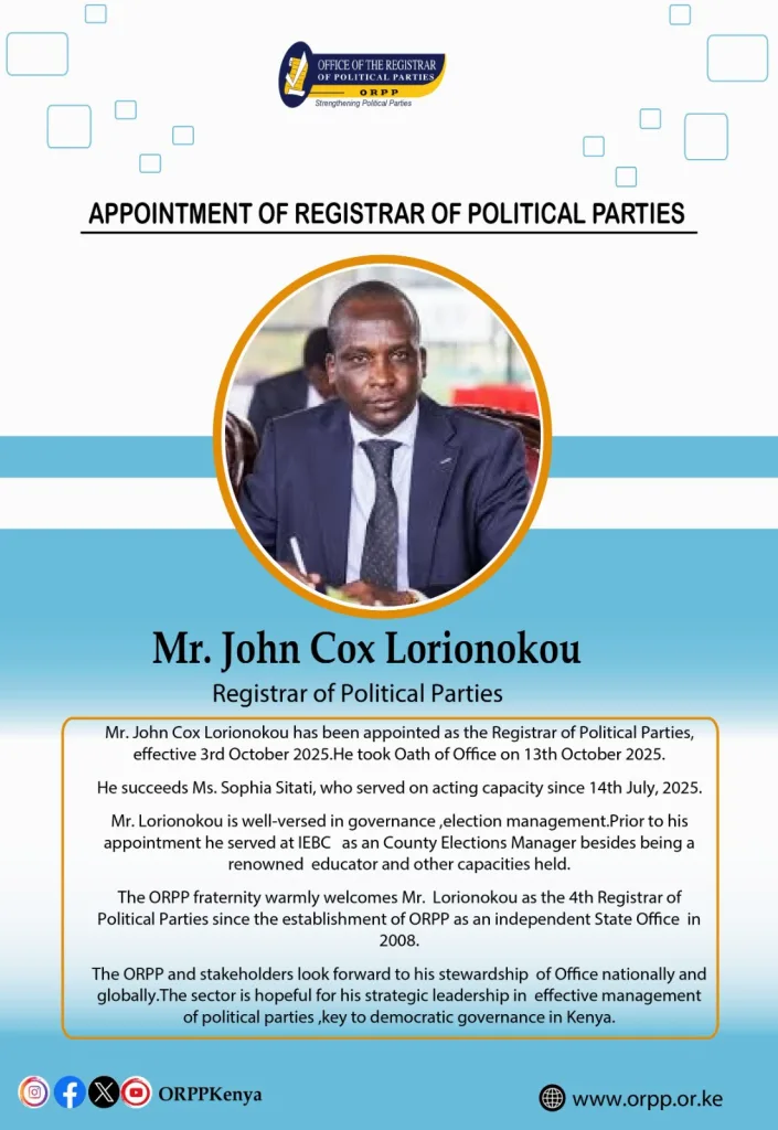 Appointment of Registrar of Political Parties