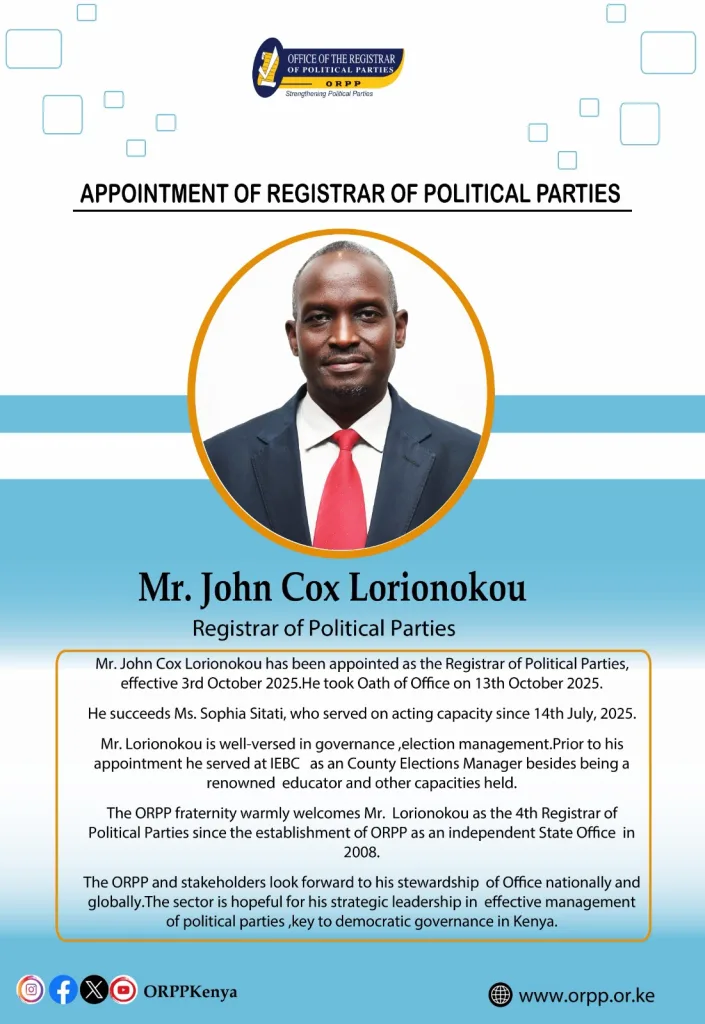 Appointment of Registrar of Political Parties