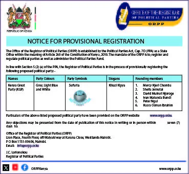 ORPP--NOTICE--12x3 (1)-01 Notice for Provisional Registration -Kenya Great Party (KGP)