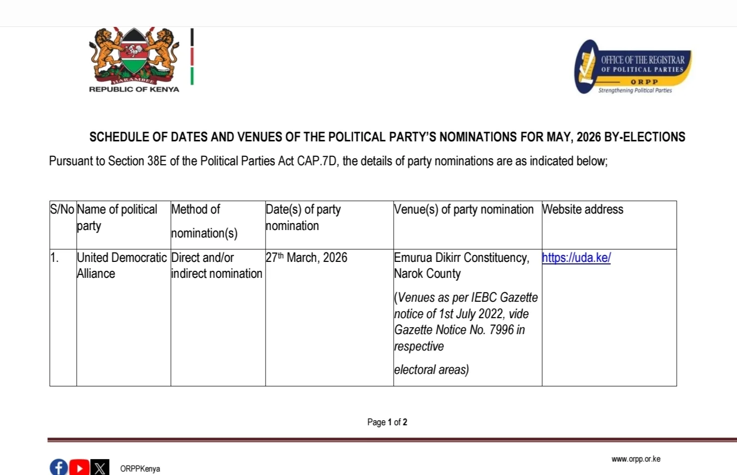 Screenshot_20260327_154209_Samsung Notes Schedule of dates and venues of the political party's nominations for May, 2026 by-elections