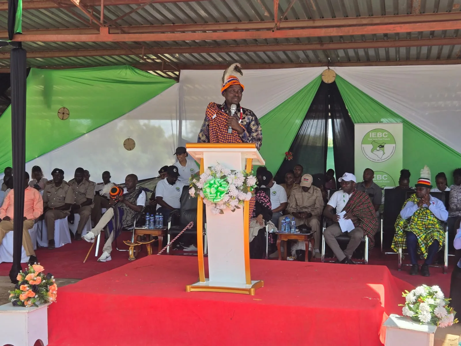 The Registrar J.C. Loriokonou joined the Independent Electoral and Boundaries Commission(IEBC) Chairperson, Erastus Ethekon, and the Commission Vice-Chairperson, Fahima Araphat Abdallah, in Turkana County, Lodwar, for the Enhanced Voter Registration (ECVR) stakeholder engagement forum. The Registrar J.C. Loriokonou joined the Independent Electoral and Boundaries Commission(IEBC) Chairperson, Erastus Ethekon, and the Commission Vice-Chairperson, Fahima Araphat Abdallah, in Turkana County, Lodwar, for the Enhanced Voter Registration (ECVR) stakeholder engagement forum.