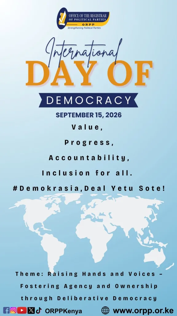 Registrar's, J.C. Lorionokou thought -lead as ORPPKenya joins the globe in commemorating the International Day of Democracy today. Registrar's, J.C. Lorionokou thought -lead as ORPPKenya joins the globe in commemorating the International Day of Democracy today.