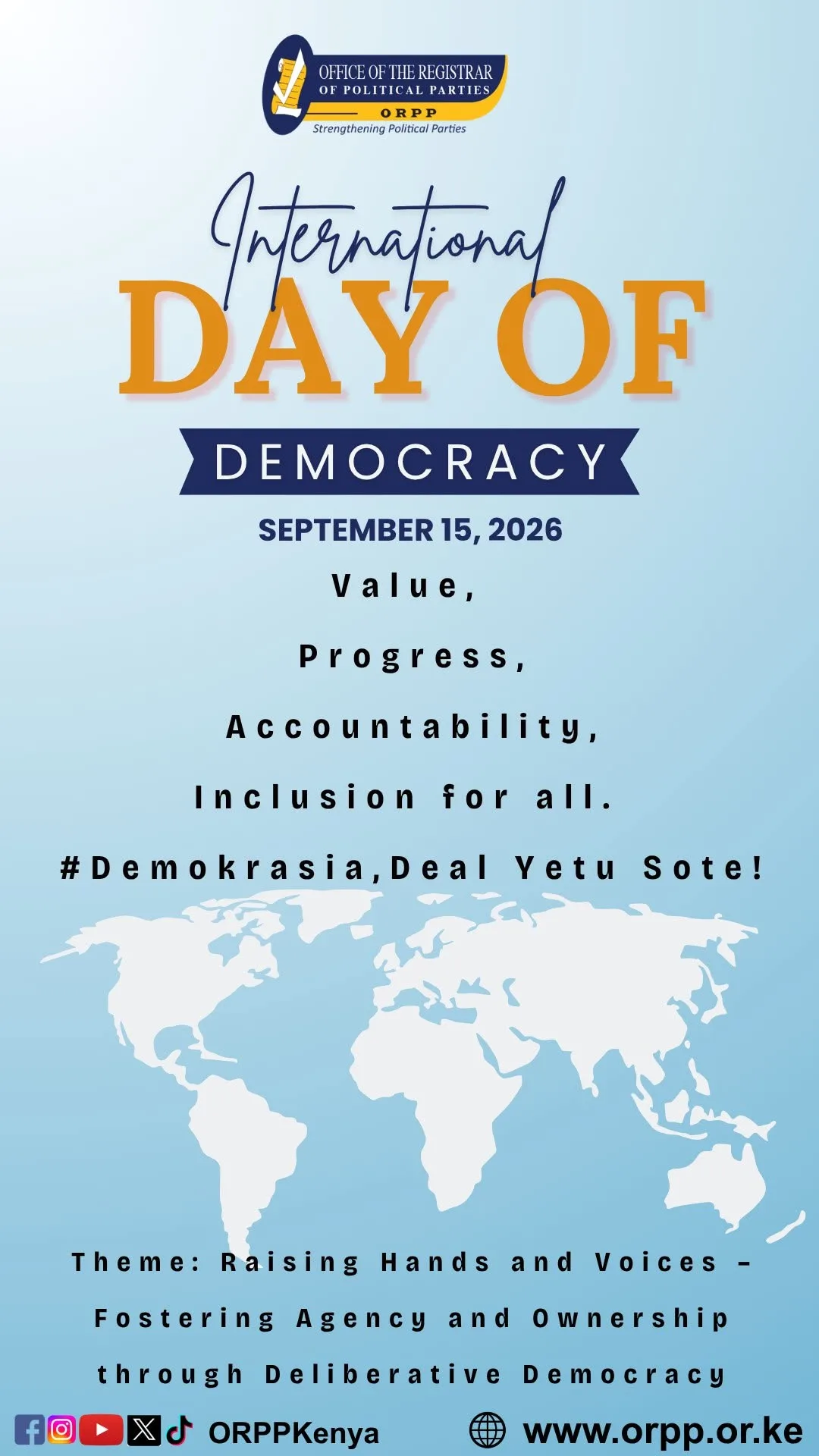 Registrar's, J.C. Lorionokou thought -lead as ORPPKenya joins the globe in commemorating the International Day of Democracy today. Registrar's, J.C. Lorionokou thought -lead as ORPPKenya joins the globe in commemorating the International Day of Democracy today.